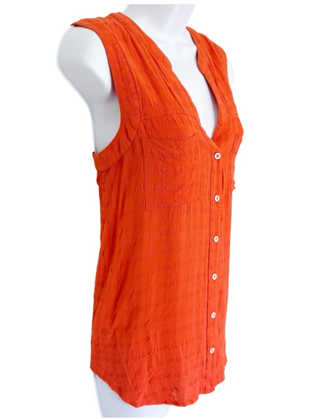 MAEVE Anthropologie Sunseeker Sleeveless Top Blouse Button Down Orange Size 6 - Picture 2 of 8